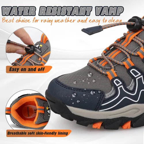 Vista 2 de UOVO Tenis para niños y niñas, para senderismo, correr, caminar al aire libre, tenis impermeables antideslizantes
