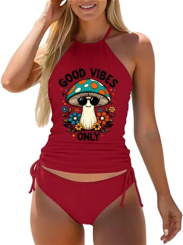 Vista 43 de Omichic Trajes de baño tankini para mujer, de dos piezas, blusa tipo tankini modesta con parte inferior de bikini Negro