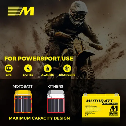 Vista 5 de MotoBatt Reemplazo de batería AGM sellada MB7U de 12 voltios y 6.7 Ah - YT7B-BS/YT7B-4
