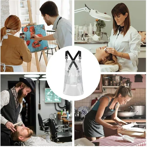 Vista 2 de Delantal transparente impermeable de TPU delantales unisex ajustable babero cocina cocineros trabajo delantal para cosmetología cafetería, pintura