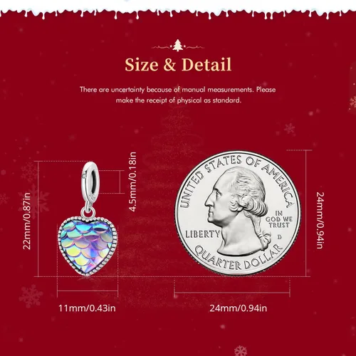Vista 4 de VOROCO Dije de plata de ley 925 con forma de corazón para pulsera, Navidad, día de la madre, cumpleaños, joyería perfecta para mamá, abuela, hija
