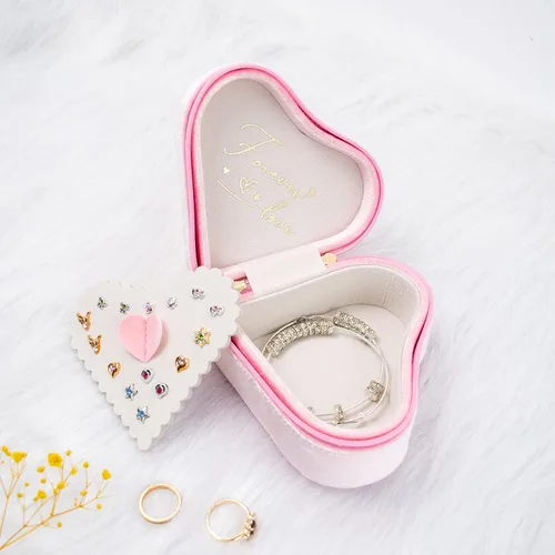 Vista 5 de Caja de regalo en forma de corazón, caja de viaje para aretes, joyero, organizador para anillos, collares, pulseras, regalo de recuerdo