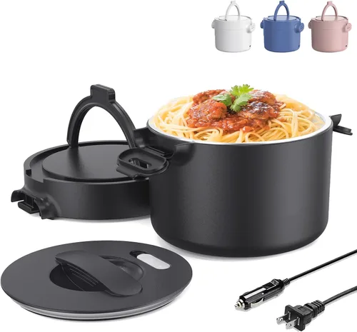 Vista 8 de Lonchera eléctrica, calentador de alimentos portátil para automóvil, camión, oficina, adaptador de 12 V, 24 V, 110 V, a prueba de fugas, recipiente
