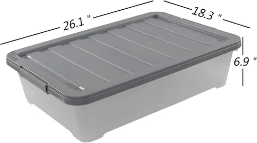 Vista 2 de 4 paquetes de cajas de almacenamiento debajo de la cama de 40 cuartos de galón, de plástico transparente debajo de la cama Plastic Underbed