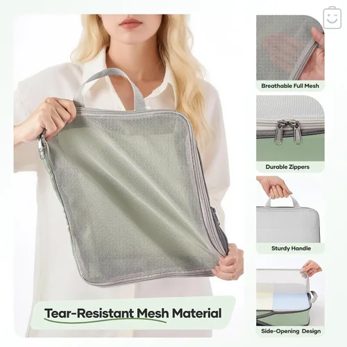 Vista 5 de Veken Juego de 11 cubos de compresión para artículos esenciales de viaje, bolsas organizadoras compresibles expandibles grandes para maletas