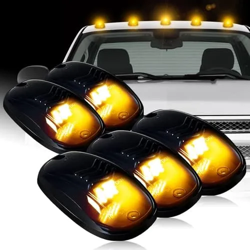 Vista 6 de Juego de 5 luces estroboscópicas para techo y cabina con 9 luces LED, compatible con SUV, RV, Jeep, camioneta, vehículo (lente ámbar LED)