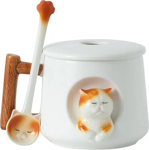 Vista 11 de DIHOclub Adorable Taza de Cerámica 3D de Vaca con Tapa y Cuchara - Perfecta para Café, Té, Leche y Más - Regalo Ideal para Amantes de los Animales