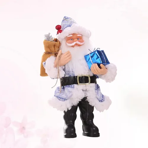 Vista 2 de PRETYZOOM Figura de Papá Noel de resina azul Santa escultura de pie de vacaciones figura de Santa Claus sosteniendo regalos decoración de mesa