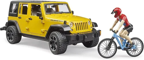 Vista 2 de Bruder 02543 Jeep Wrangler Rubicon Unlimited con bicicleta de montaña y ciclista Escala 1:16, ciclista con casco y bicicleta de montaña, fabricado