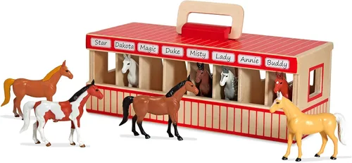 Vista 3 de Establo de madera de juguete con 8 caballos, de Melissa & Doug