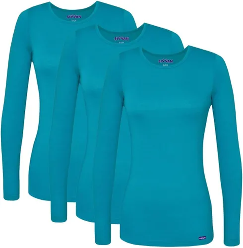 Vista 8 de Sivvan 3-Pack Women's Long-Sleeve Comfort Underscrub Tee, Scrubs Undershirts Aguamarina (Aquamarine)