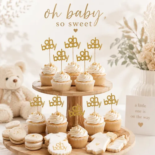 Vista 7 de Gold Oh Baby - Juego de 12 palos de mesa de doble cara para baby shower