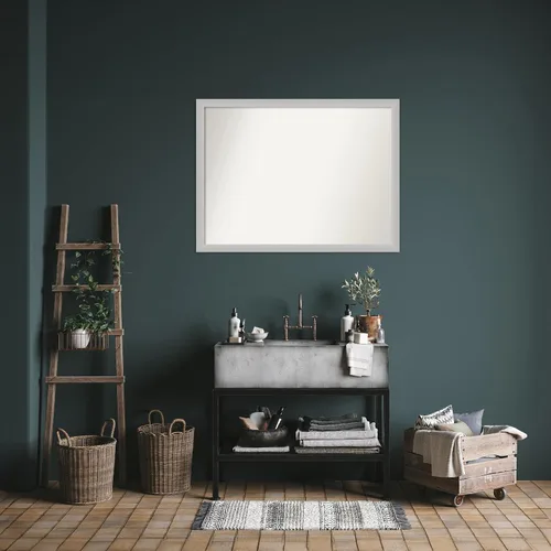 Vista 314 de Amanti Art Silver Bathroom Mirror for Over Sink, 26x35 Custom Made Marred Pewter Rectangle Vanity Mirror, Large Casual Wood Frame, Hangs Horizonally