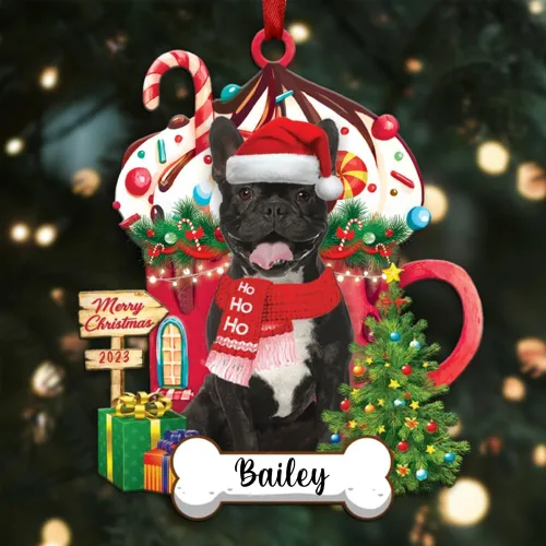 Vista 62 de Akita1 - Adorno personalizado para perro, adorno de perro con nombre personalizado, plano impreso en 2D, acrílico colgante, Papá Noel y perro