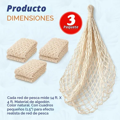 Vista 4 de 4E's Novelty Red decorativa de pescado, paquete de 3, decoración de red de algodón natural, cada uno de 14 x 4 pies, para decoraciones de fiesta