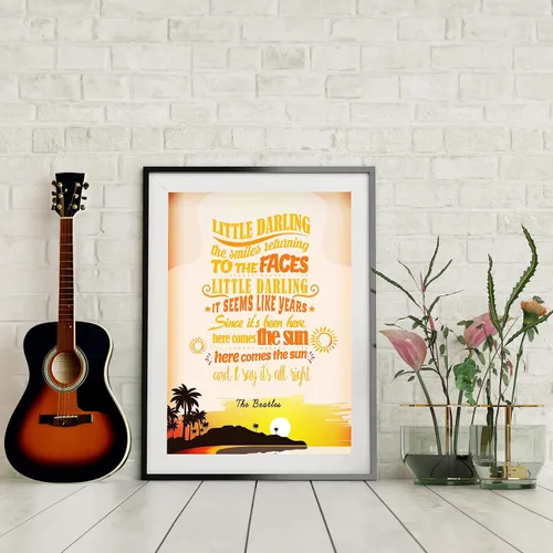 Vista 3 de AMERICAN LUXURY GIFTS Arte de pared con música retro Here Comes the Sun, póster con cita vintage para el hogar, la oficina o la cueva del hombre