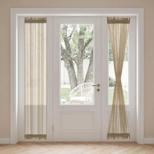 Vista 10 de H. Versailtex Lino Natural y Poly semi-láminas Premium suaves y ricos materiales paneles de cortina con abrazadera ajustable para patio Gris