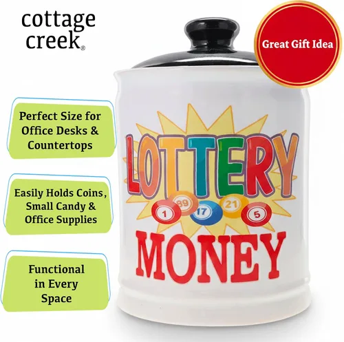 Vista 8 de Cottage Creek Alcancía de lotería, tarro de caramelo de lotería con tapa, soporte para boletos de lotería, regalos de lotería