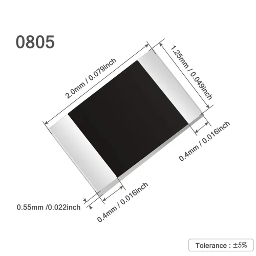 Vista 6 de Chanzon - 100 piezas de resistencias SMD 0805 0 Ω ohm 1/8W 0.125W ±1% de tolerancia, película gruesa, resistencias de chip SMT, certificadas por Rohs