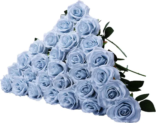 Vista 11 de LVEFIT 12 rosas artificiales de seda con tallo largo para bodas, despedidas de soltera, fiestas, decoración del hogar Blush