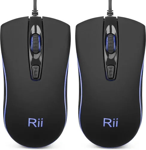 Vista 11 de Rii Ratón con cable RM105, mouse de computadora con retroiluminación RGB colorida, agarre cómodo óptico ergonómico, ratones con cable USB compatible