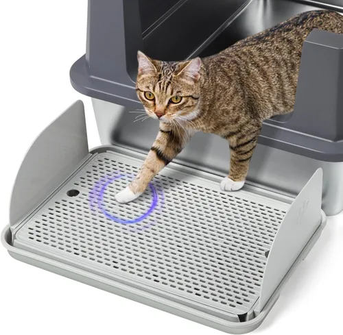 Vista 14 de Escalón para caja de arena, escalón para gatos, rampa, atrapador con función de filtro, fácil de limpiar, ideal para gatitos y gatos ancianos (negro)