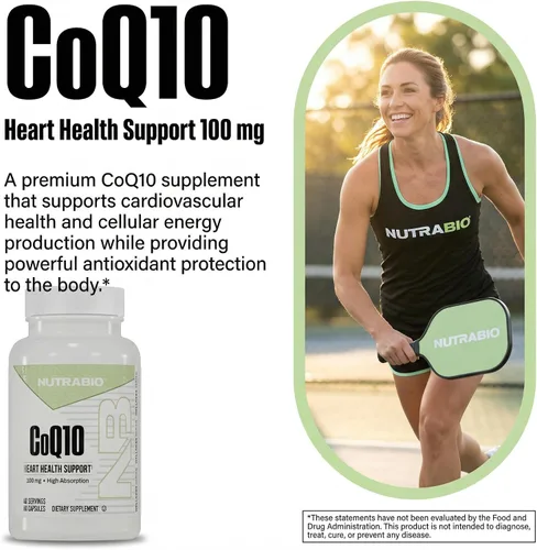 Vista 7 de NutraBio Suplemento dietético CoQ10, función cardíaca saludable y producción de energía celular, 100 mg - 60 cápsulas