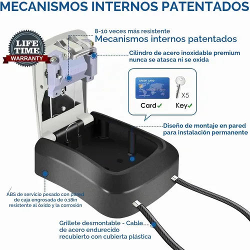 Vista 3 de Caja de bloqueo de llaves, cerradura de combinación de 4 dígitos, ocultador de llaves al aire libre impermeable con grillete removible y montaje