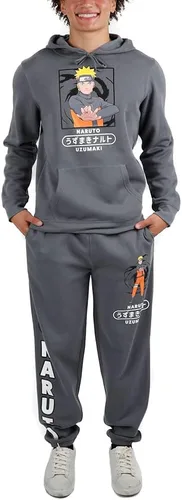 Vista 2 de Bioworld Naruto - Combo de sudadera con capucha y pantalón deportivo para hombre, Negro