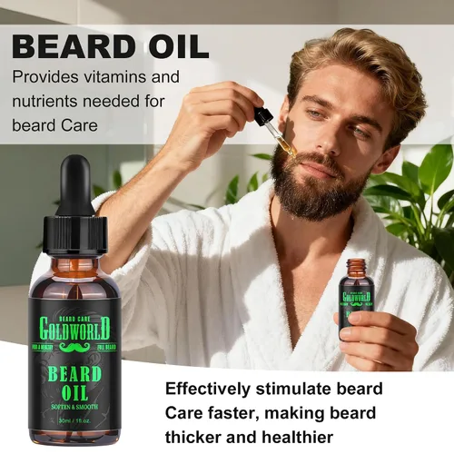 Vista 2 de Kit de Barba Kit de Cuidado de Barba con Aceite para Barba Bálsamo Cepillo Peine Tijeras Libro Electrónico Rellenos para Calcetines de Navidad Ideas