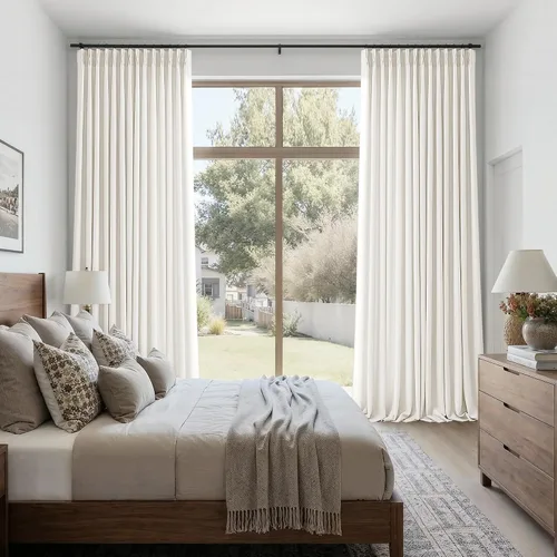Vista 86 de TWODRAPES Juego de 2 paneles de cortinas plisadas de lino de 96 pulgadas de Avena