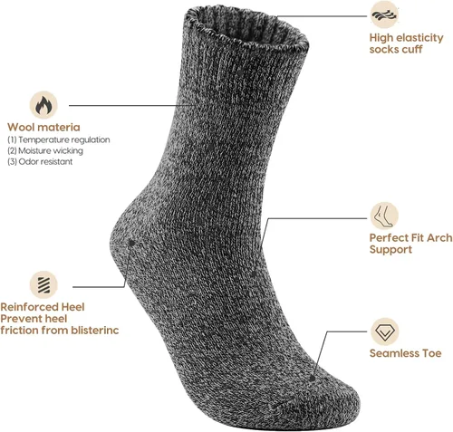 Vista 4 de Wool Socks Mens, Winter Thermal Socks for Men, Soft Crew Hiking Socks Warm Mens Socks fit US 7-13(5 Pairs) Warm Mens Socks fit US 7-13(5 Pairs) Warm