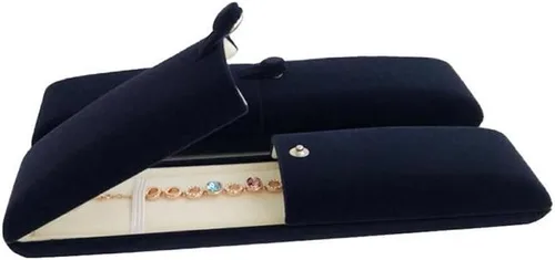 Vista 6 de Caja de regalo de joyería de alta calidad para pulsera, collar, terciopelo azul marino, regalo moderno y elegante de galería (joyería no incluida)