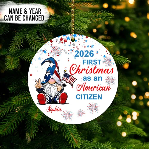 Vista 2 de HYTURTLE Adorno de Navidad personalizado para decoración de árbol, regalo para mujeres y hombres, ciudadanía estadounidense patriótica