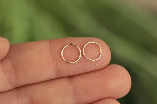 Vista 51 de Aretes de aro de oro de plata – Aretes de aro para mujer, dos piezas de aros de plata fina rellenos de oro, aro de hélice, anillo de tragus, aro