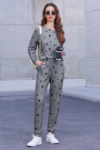 Vista 3 de Ekouaer - Pijama para mujer, de manga larga, con estampado de estrellas, suave ropa de dormir con bolsillos