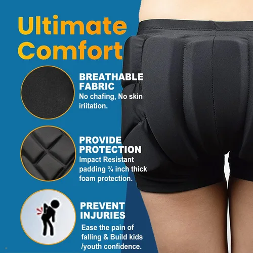 Vista 2 de Pantalones cortos para niños, para patinaje, snowboard, esquí, hockey, coxis de cadera, pantalones cortos acolchados para niños y jóvenes