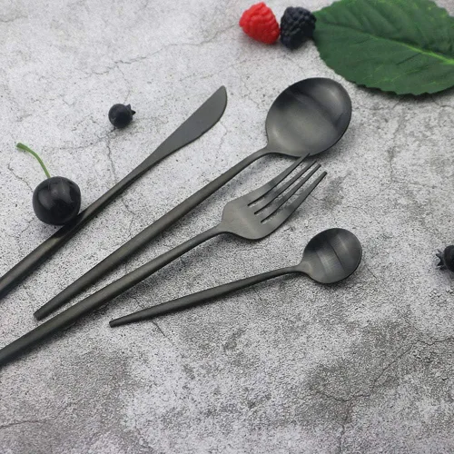 Vista 3 de JASHII Juego de cubiertos de 24 piezas con piezas de servir, utensilios de acero inoxidable, incluye cuchillo, tenedor/cuchara, acabado mate, apto
