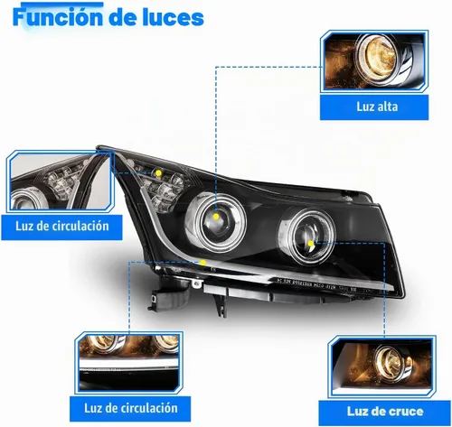 Vista 3 de Ensamble de faros WOLFSTORM Compatible con 2011 2012 2013 2014 2015 Chevy Cruze con luces diurnas LED de proyector, reemplazo de faros 2011-2015