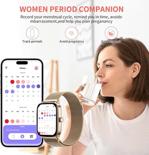 Vista 4 de Reloj inteligente para mujer Fitness Tracker dorado Bluetooth Make Answer Call, Waterproof, Android iPhone Samsung Compatible, Sleep Heart Rate