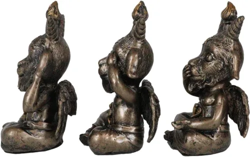 Vista 5 de Ebros - Juego de 3 figuras de Samael Lilith See Hear Speak No Evil Baphomets de LaVeyan Devil Baphomet The Caduceus Symbol Altar Accent Statues