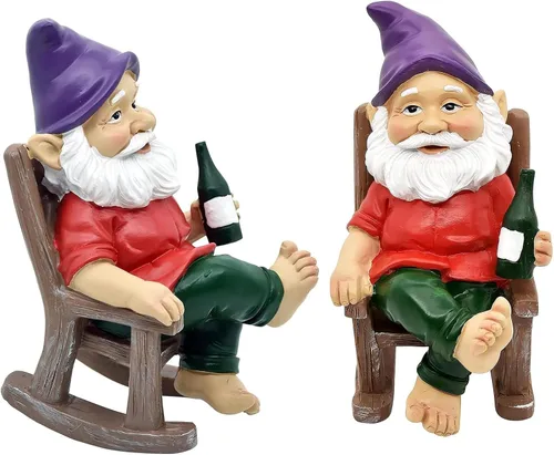 Vista 2 de nezababy Gnomo de jardín divertido, estatuas para exteriores, escultura traviesa, decoración inapropiada para beber cerveza, mecedora, gnomo