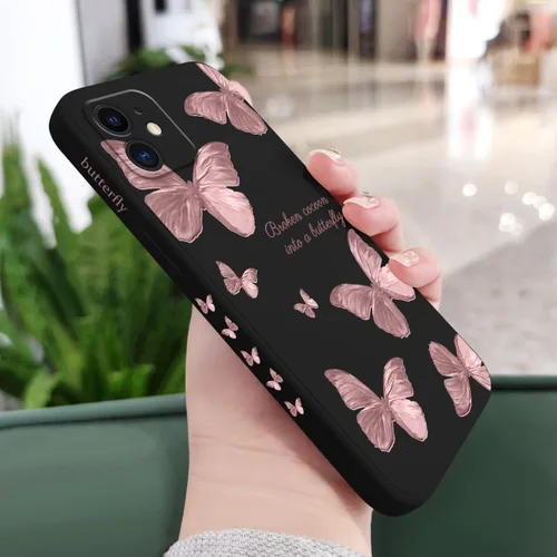 Vista 2 de LEECG Funda protectora para iPhone 11, diseño de flores creativas laterales, delgada, suave, funda protectora para iPhone 11, color negro mariposa