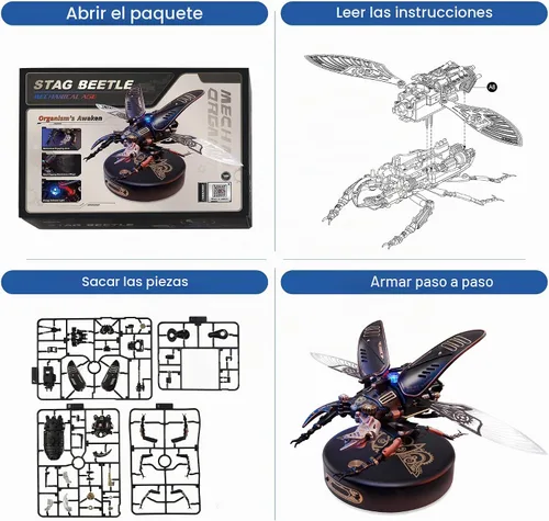 Vista 5 de Rompecabezas de metal 3D para adultos, kits de modelos de bricolaje para construir, rompecabezas mecánico de escarabajo de ciervo de 115 piezas