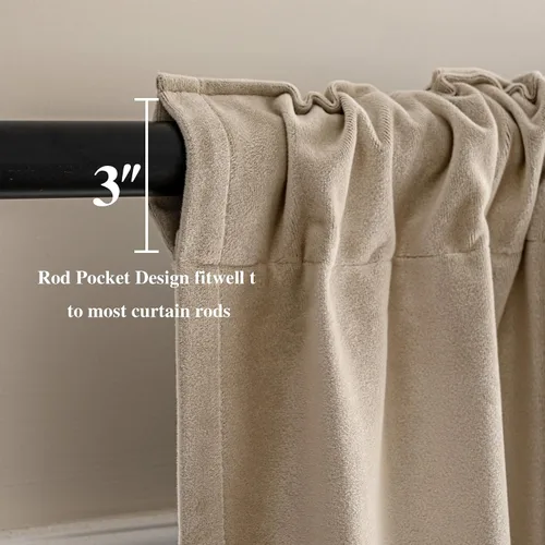 Vista 5 de VISIONTEX Velvet Blackout Curtains Thermal Insulated Beige 63 Inches Beige Camel