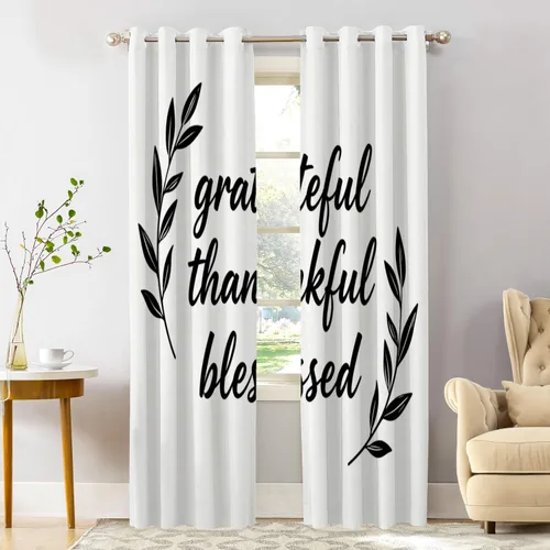 Vista 53 de Shrahala Cortinas blancas S inspiradoras para ventanas de cocina, cortinas negras con palabras cristianas para cafetería, cortinas opacas