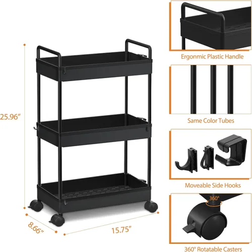 Vista 2 de Ronlap Carrito de Almacenamiento Rodante Delgado de 3 Niveles con Ruedas, Carrito Utilitario de Plástico Organizador para Aperitivos, Manualidades