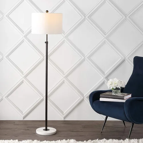 Vista 6 de JONATHAN Y Lámpara de pie LED ajustable de bronce aceitado y mármol blanco de 65 pulgadas, moderna lámpara de pie glamorosa para sala de estar