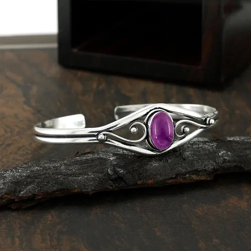 Vista 5 de Natural Gemstone Cuff Bangle Bracelets for Women Amatista