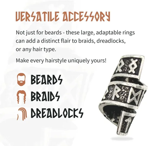 Vista 2 de Viking Beard Bead Coil Set (8-Pack) - Norse Rings for Hair, Dreads & Beards